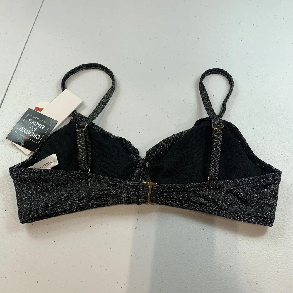 Salt & Cove Junior's Swim Bikini Top XS Black Lurex Metallic Twist Front Beach